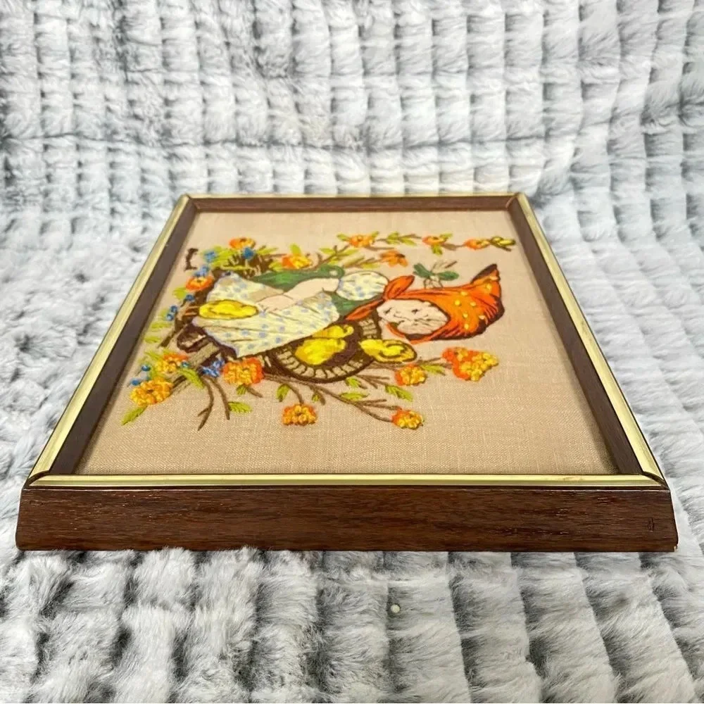 Crewel Embroidery Folk Needlepoint Wall Art Cottage Fairytale Handmade 1975 - Picture 8 of 10
